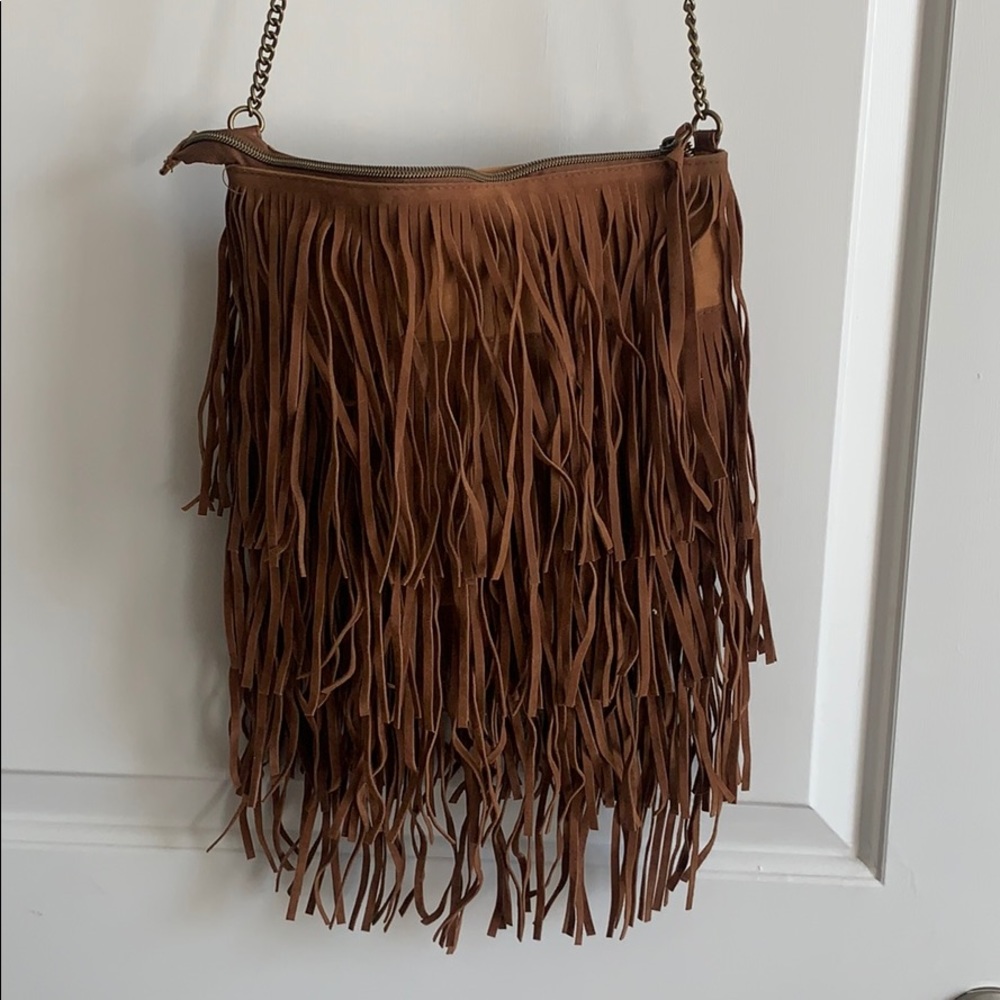 Brown fringe crossbody purse